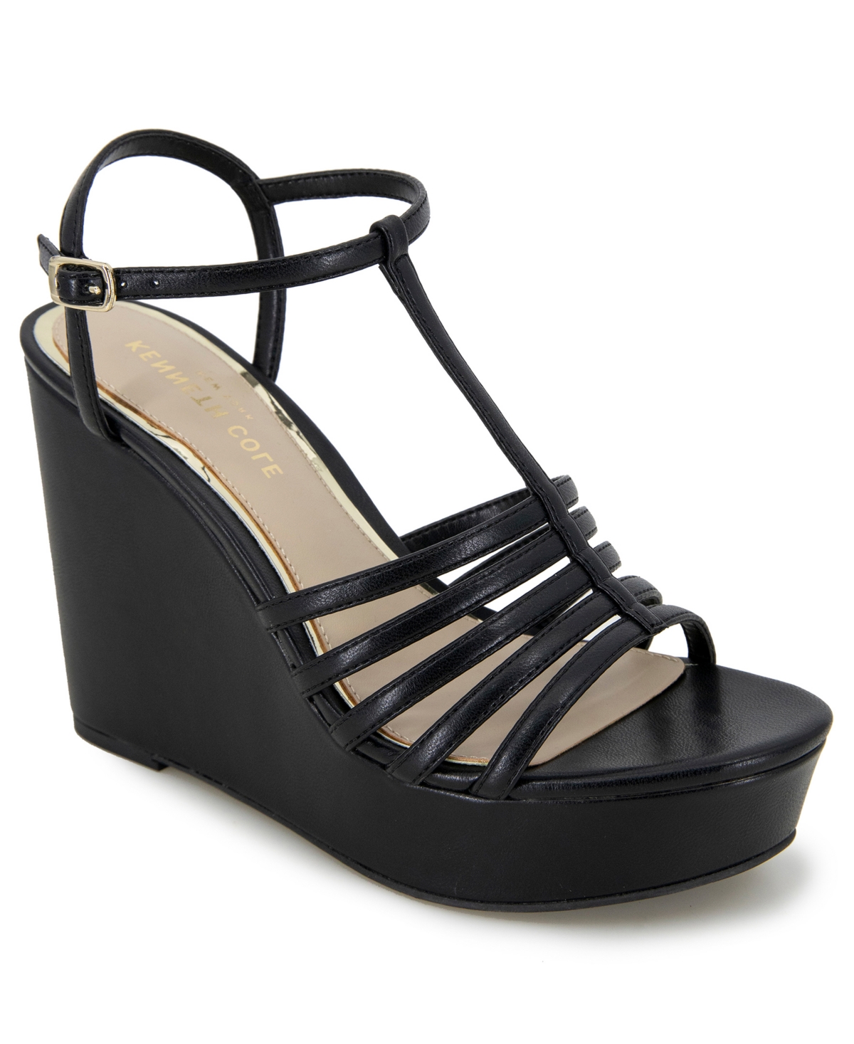Shop Kenneth Cole New York Women's Celia Platform Wedge Sandals In Black Polyurethane