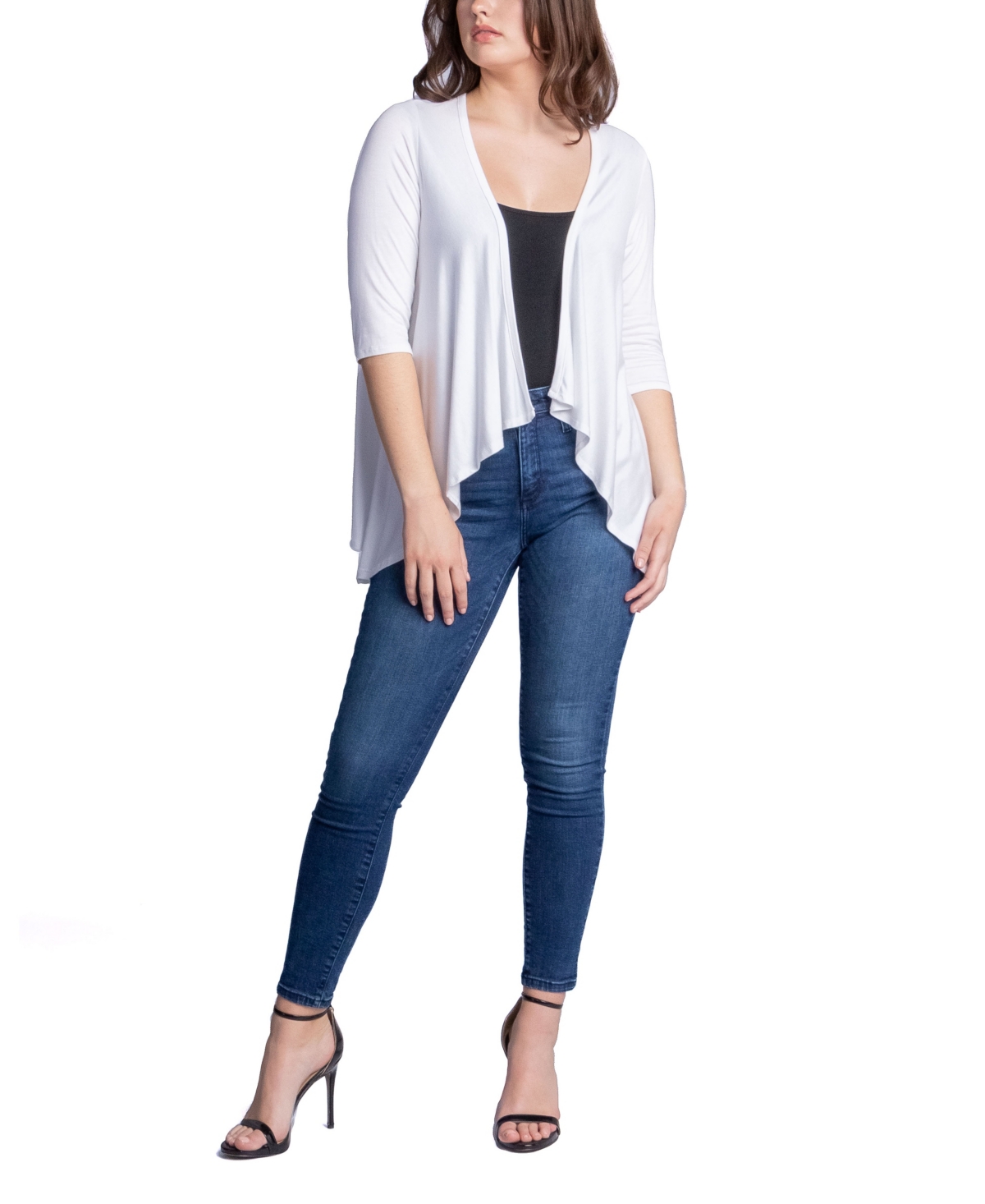 24seven Comfort Apparel Women's Open Front Elbow Length Sleeve Cardigan Sweater
