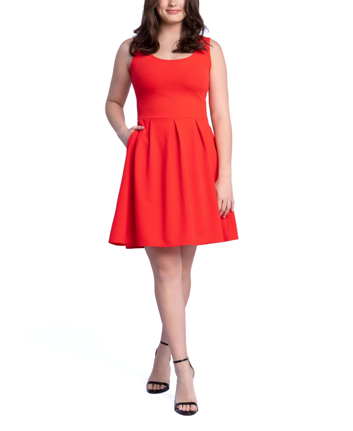 Shop 24seven Comfort Apparel Women's Sleeveless Knee Pleated Pocket Dress In Orange