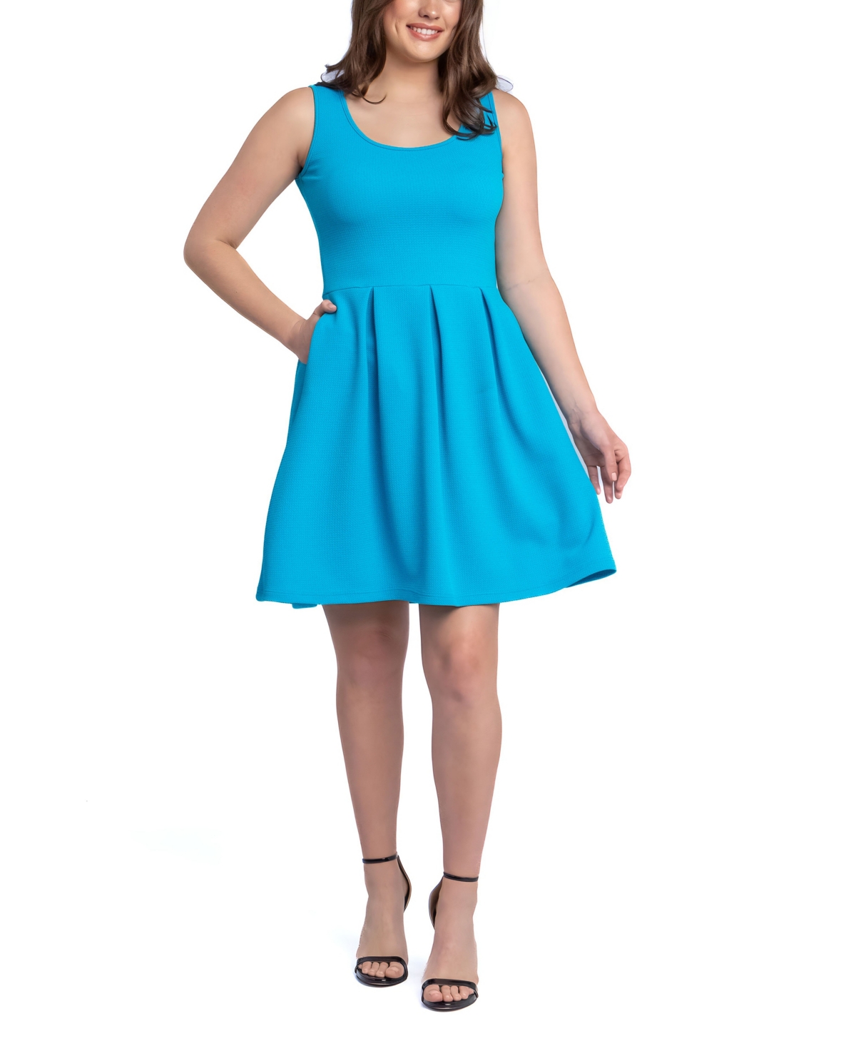 24seven Comfort Apparel Women's Sleeveless Knee Pleated Pocket Dress In Blue