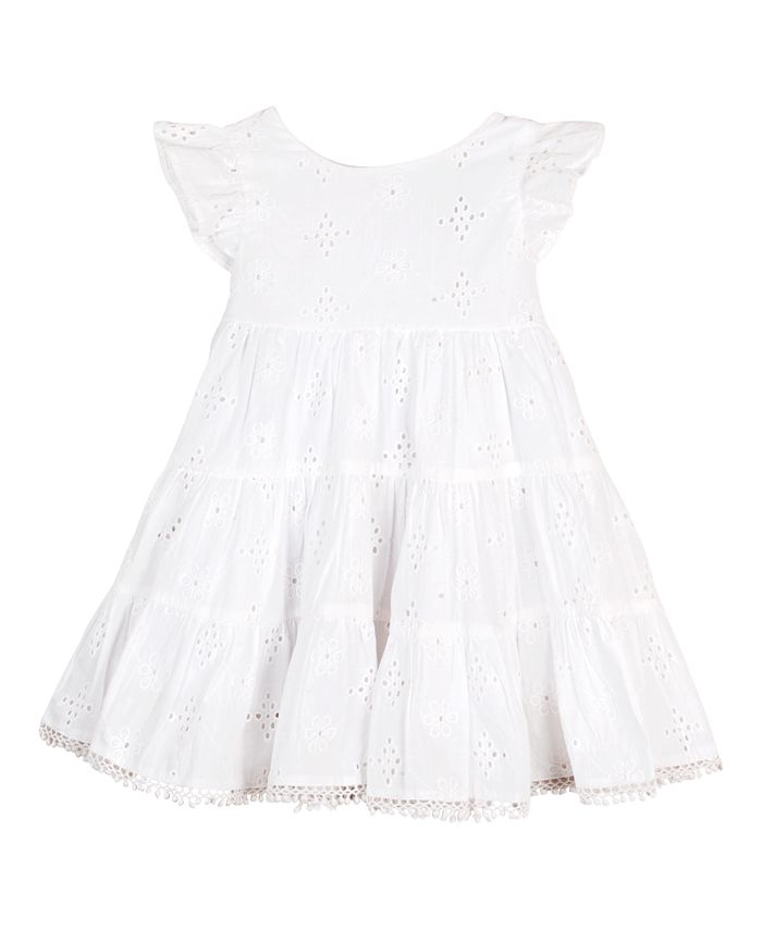 Rare Editions Baby Girls Woven Eyelet Floral Lace Trim Dress - Macy's