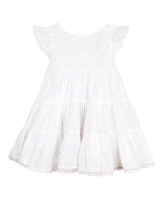 Rare Editions Baby Girls Woven Eyelet Floral Lace Trim Dress - Macy's