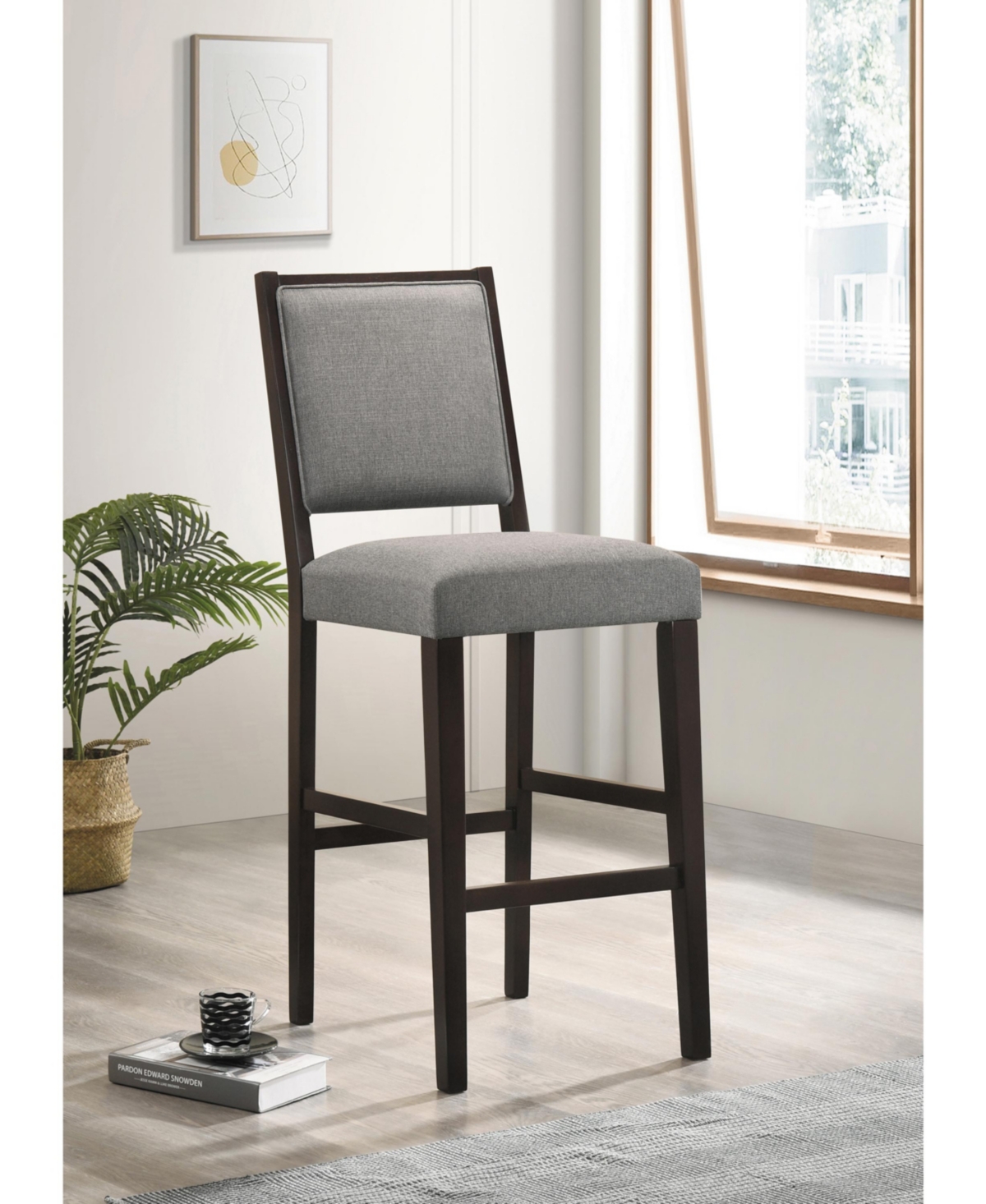 Coaster Home Furnishings 2-Piece Asian Hardwood Upholstered Open Back with Footrest Bar Stools Set - Espresso