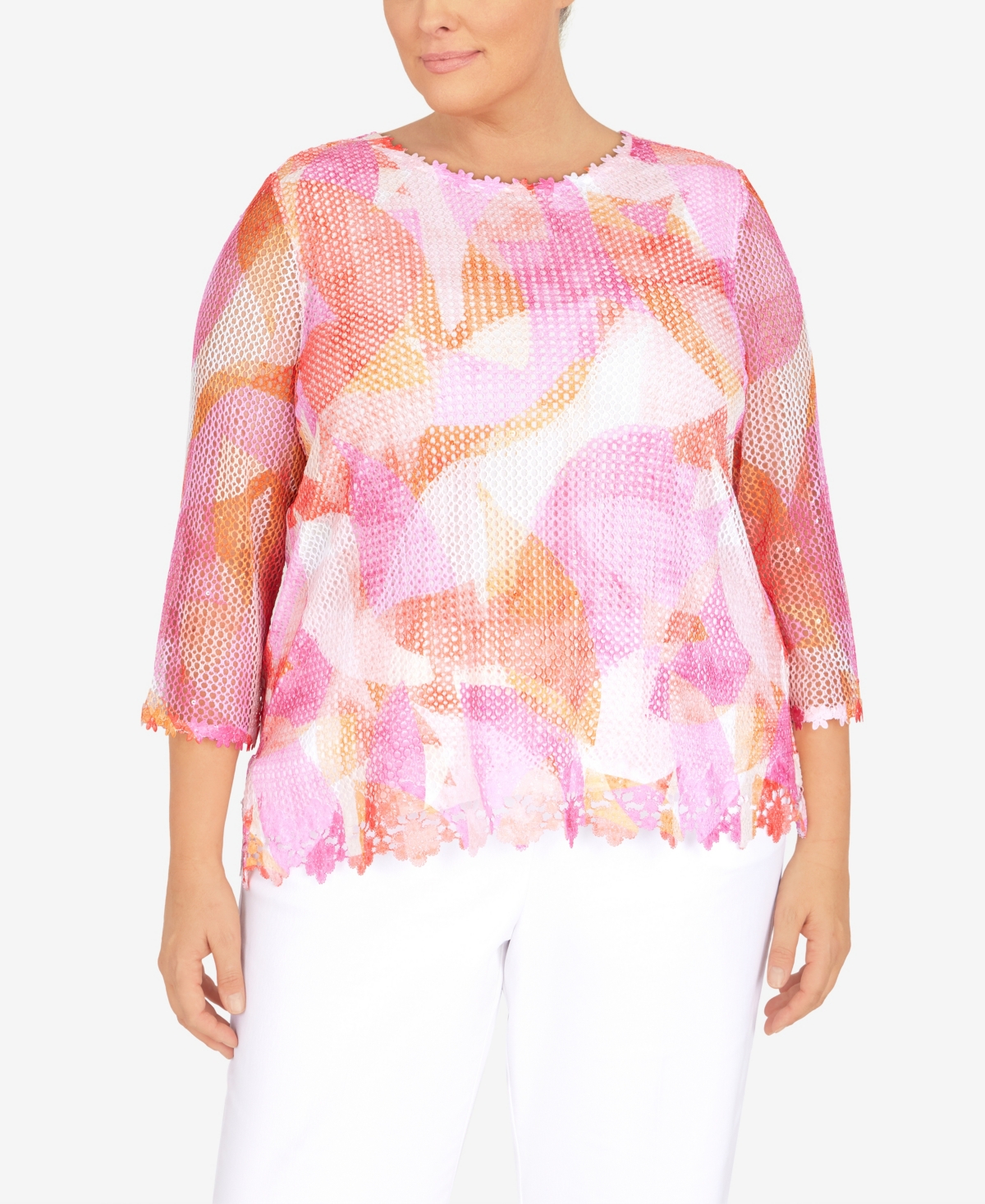 Alfred Dunner Plus Size Stained Glass Mesh Top
