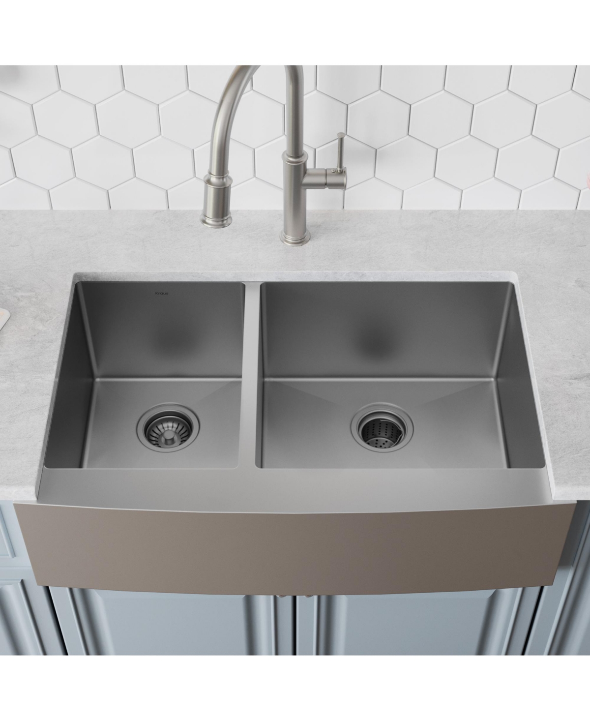Kraus Standart Pro 33 in. 16 Gauge 40/60 Double BowlFarmhouse Kitchen Sink - Stainless steel