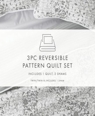 Scrolled Patchwork Reversible 3-Pc. Lightweight Quilt Set, Full/Queen