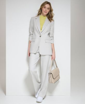 Permanent Ontaarden koper Calvin Klein Women's X-Fit One Button Blazer & Wide Leg Pants & Reviews -  Wear to Work - Women - Macy's