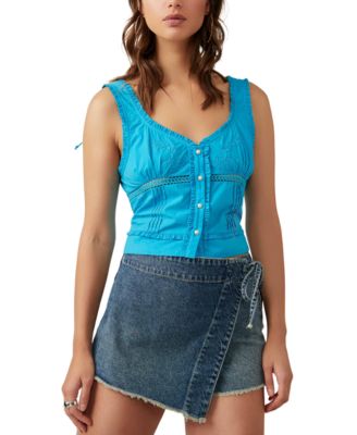 Free People - Women's Kerry Embroidered Ruffle-Trim Cotton Tank Top