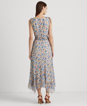 Lauren Ralph Lauren Women's Floral Belted Crinkle Georgette Dress - Macy's
