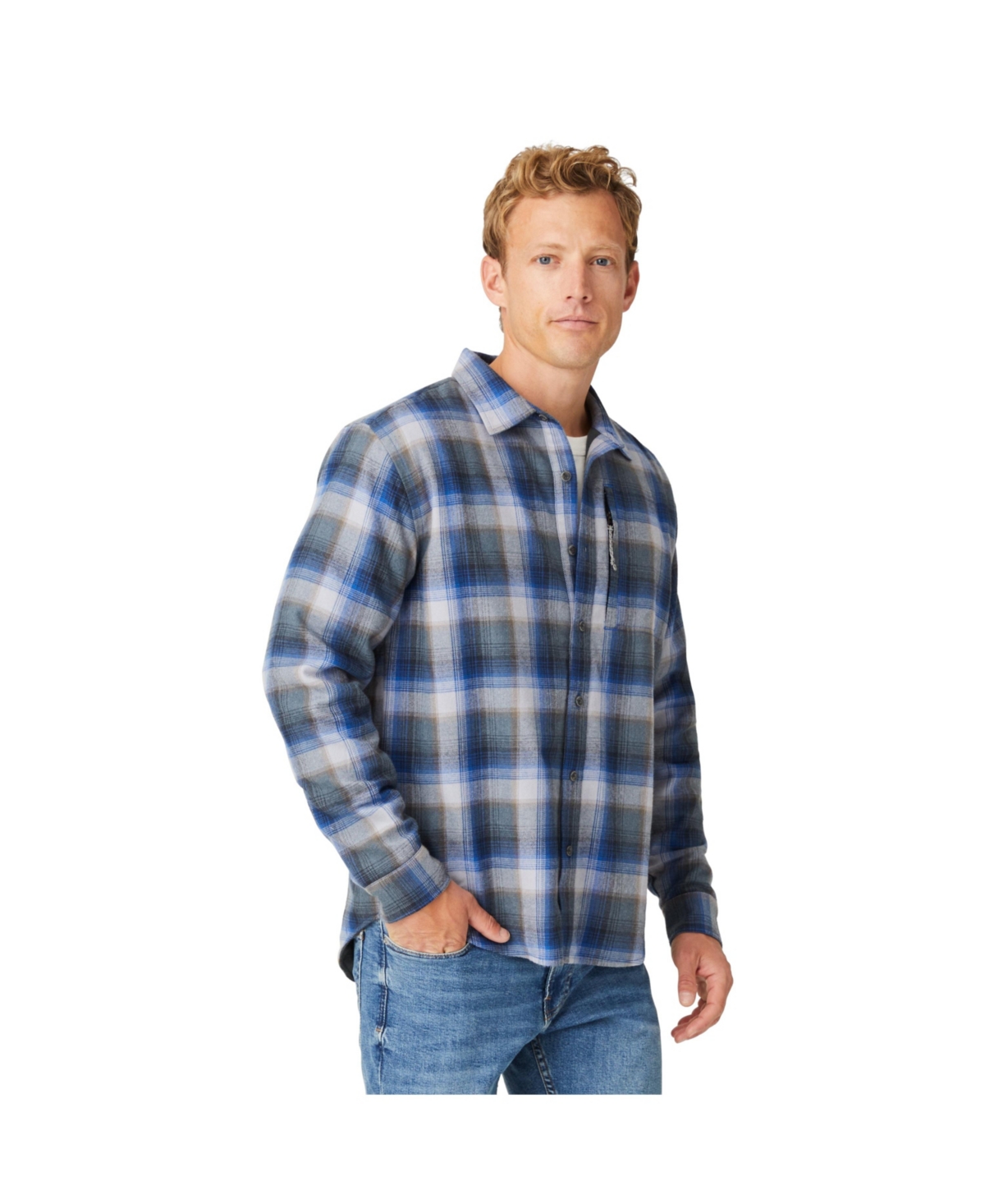 Men's Easywear Flannel Shirt Jacket - Cool blue plaid