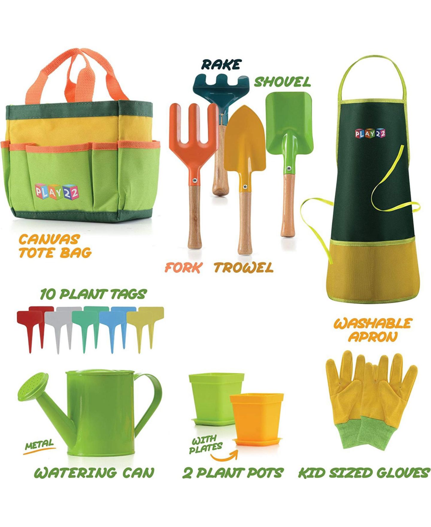 Детские игрушки Play22usa Garden Wooden-Handle 12-Piece Tool Set, Ages 3+ — фото 3
