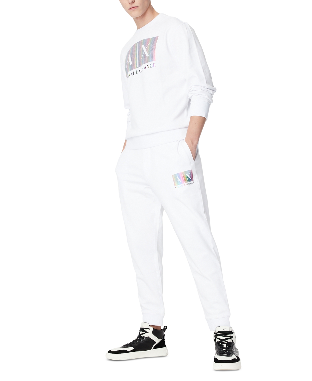 A X Armani Exchange Men's Pride Rainbow Logo-print Fleece Joggers In White
