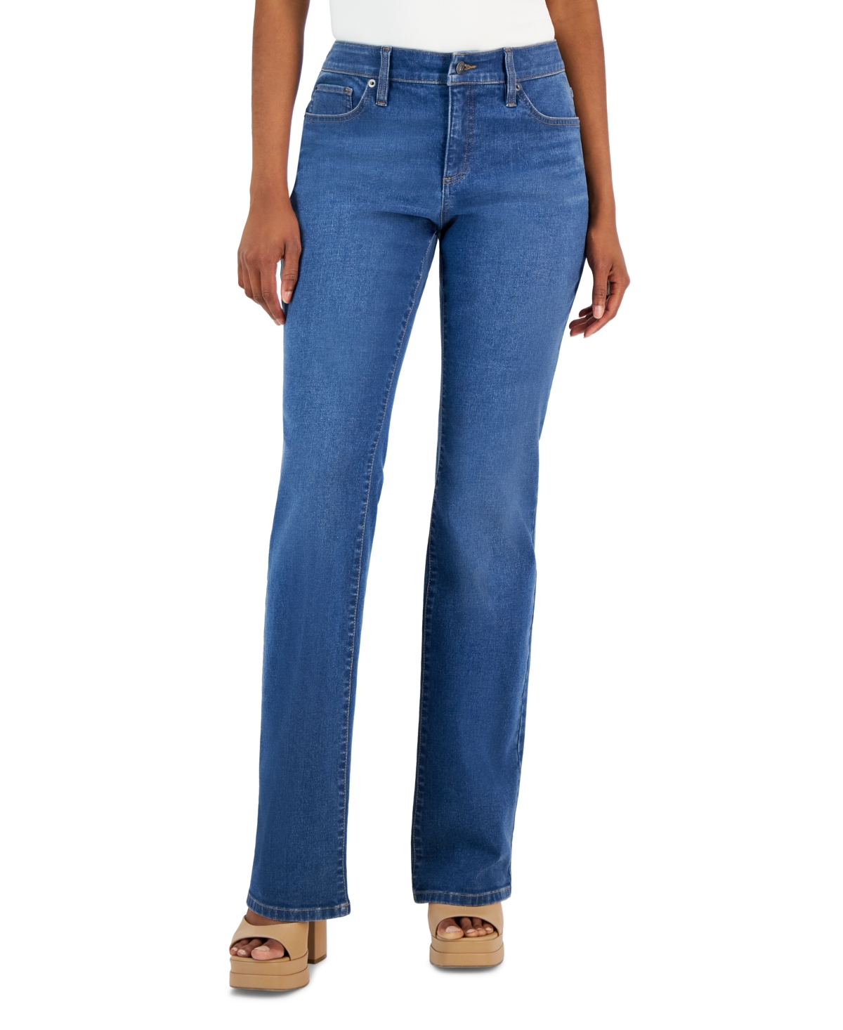 I.n.c. International Concepts Women's Mid-rise Bootcut Denim Jeans, Created For Macy's In Medium Indigo