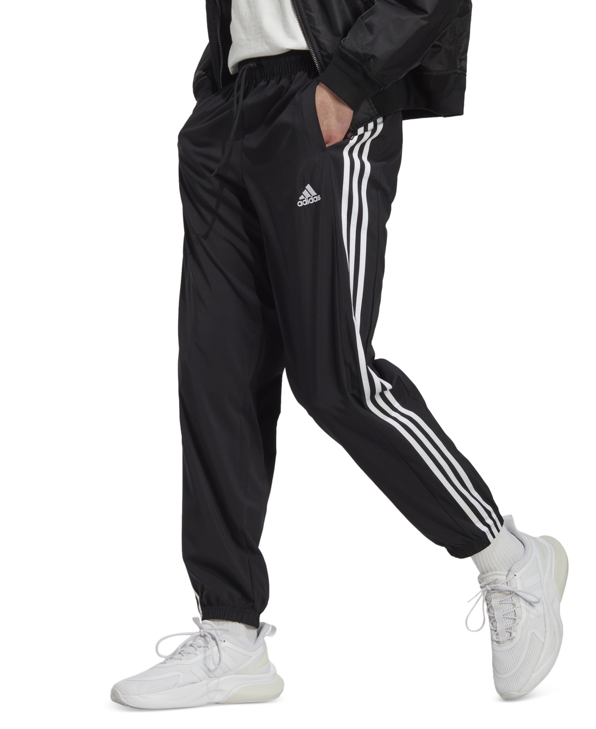 Shop Adidas Originals Men's Aeroready Essentials Elastic Cuff Woven 3-stripes Tracksuit Pants In Blk,white