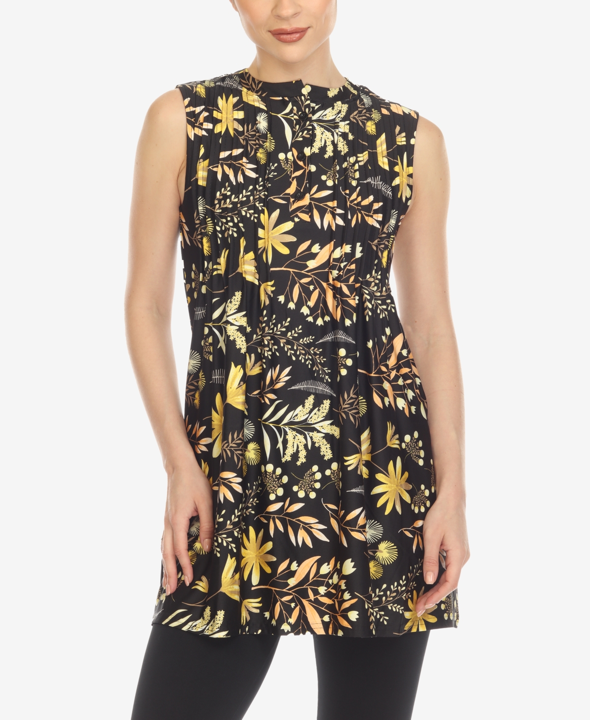 White Mark Women's Maternity Floral Sleeveless Tunic Top In Black