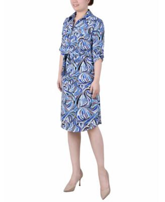 Petite 3/4 Roll Tab Zip Front Shirtdress