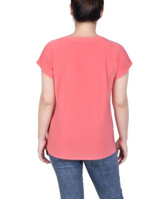 Petite Grommet Neck Knit  Short Extended Sleeve Top