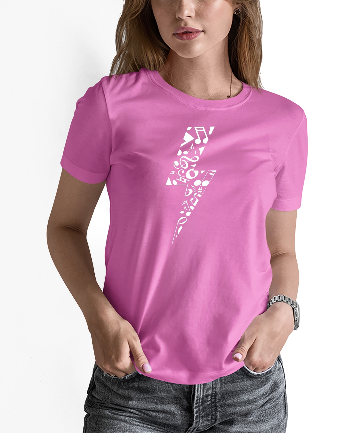 La Pop Art Women's Word Art Lightning Bolt Short Sleeve T-shirt In Pink