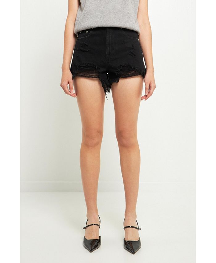 Grey Lab Women's Destroyed Denim Shorts Macy's