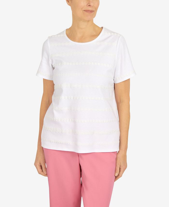 Alfred Dunner Petite Lace Stripe T-shirt - Macy's