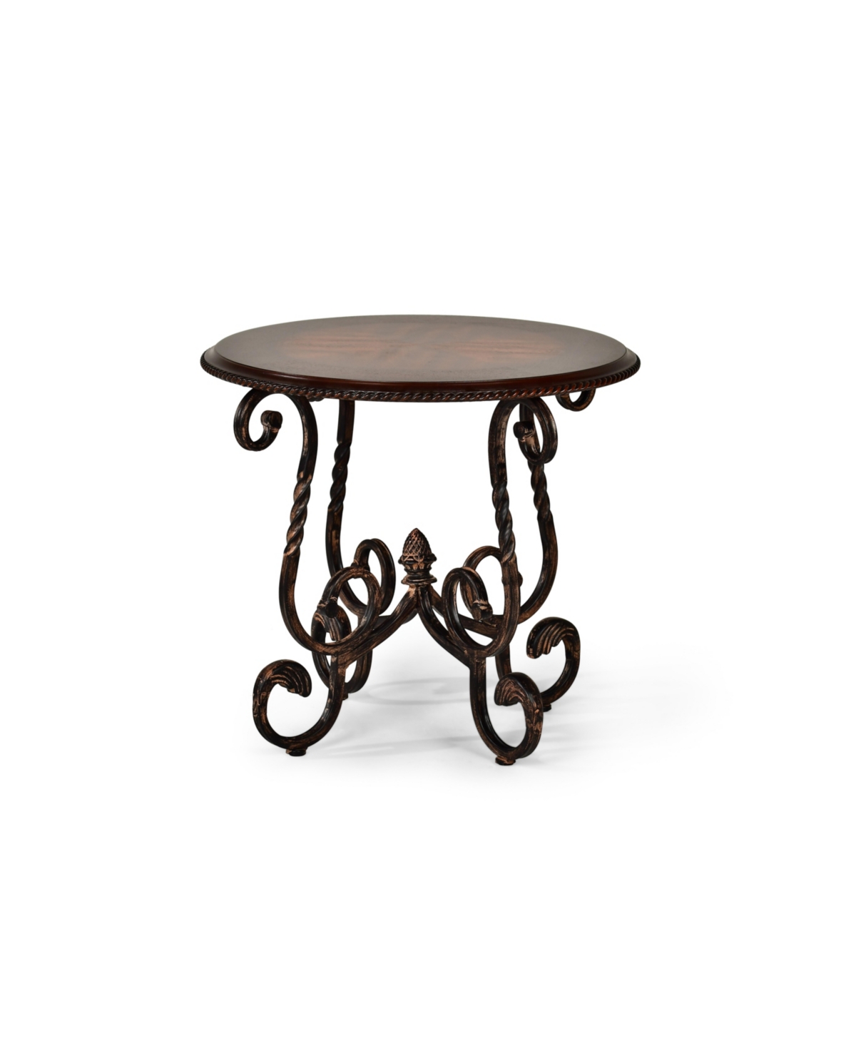 Steve Silver Crowley 26" Round Wood And Metal Tuscan Style End Table In Dark Cherry Finish With Hand Applied Bur