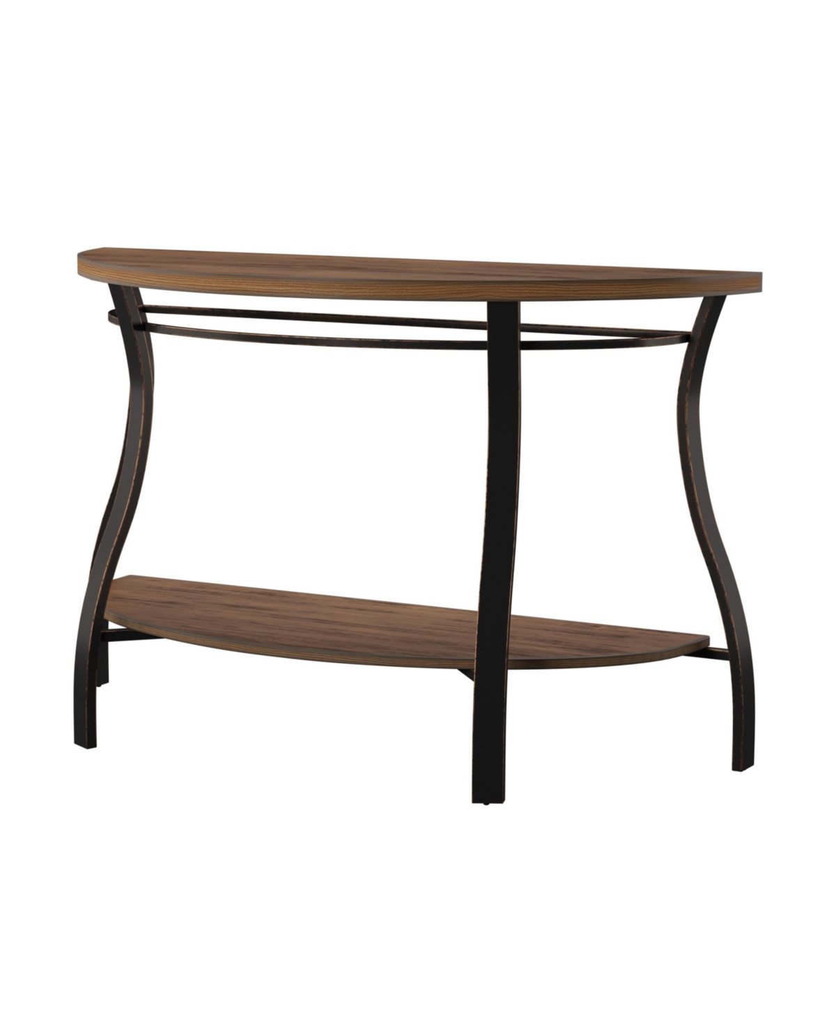 Steve Silver Denise 48" Demilune Wood And Metal Sofa Table In Oak Finish With Hand Applied Burnish
