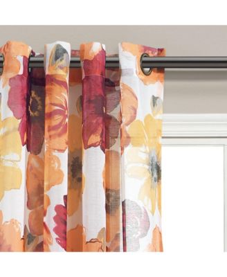 Lush Decor Leah Floral Sheer Window Curtain Panels Pair 52"W x 84"L Red & Orange - Floral Curtains for Bedroom - Sheer Curtains for Living Room