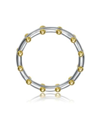 RA White Gold Plated and 14K Gold Plated Bead Band Ring