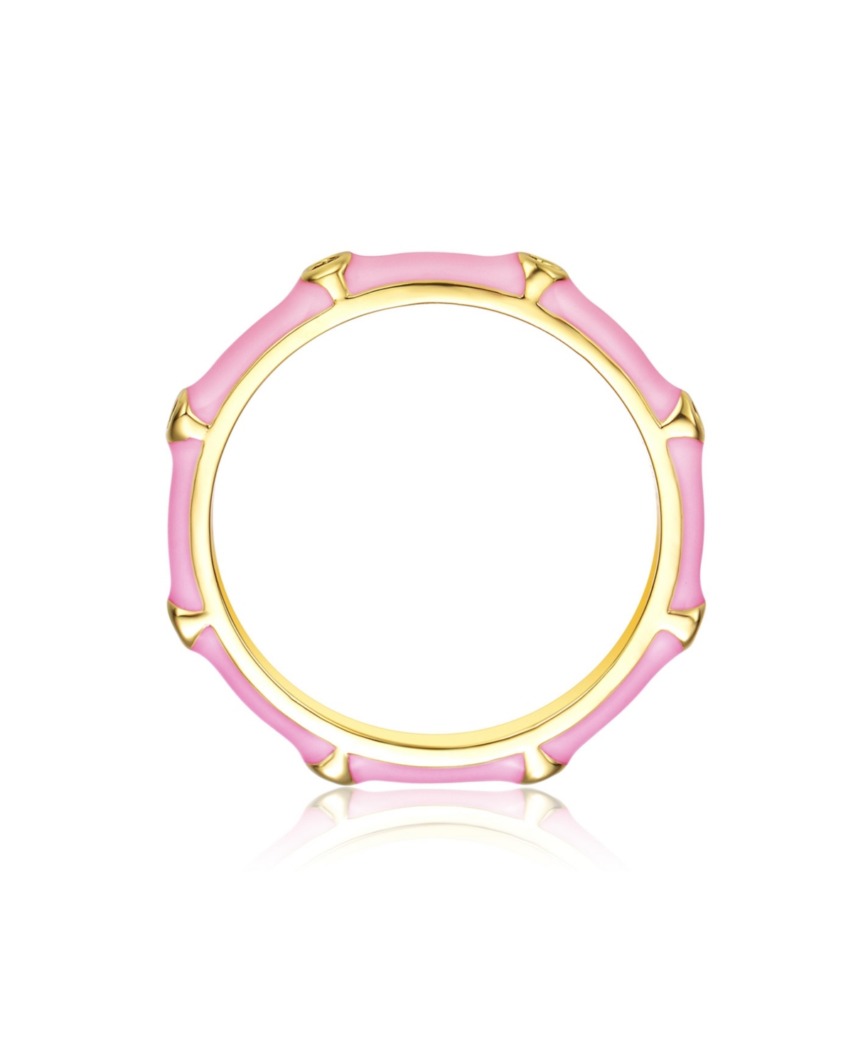 Rachel Glauber Ra 14k Yellow Gold Plated with Cubic Zirconia Pink Enamel Bamboo Kids/Young Adult Stacking Ring -Pastel Pink