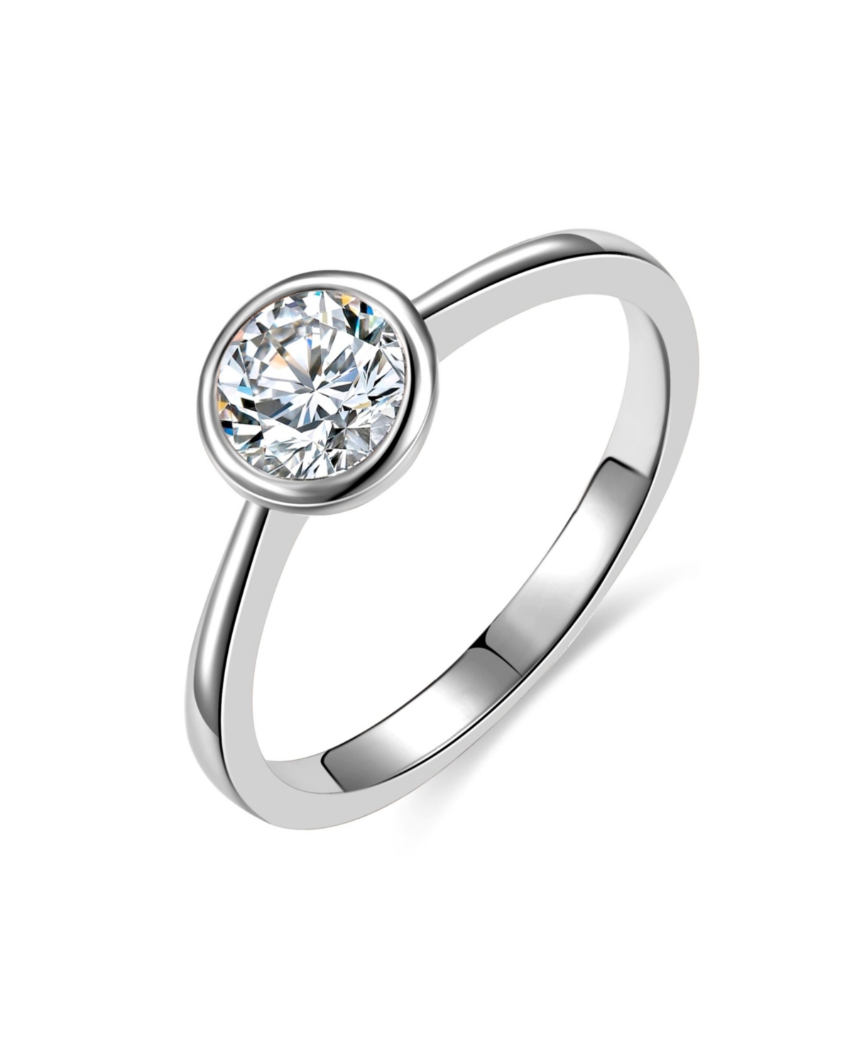 Ra White Gold Plated with Cubic ZIrconia Modern Bezel Promise Engagement Ring - Silver
