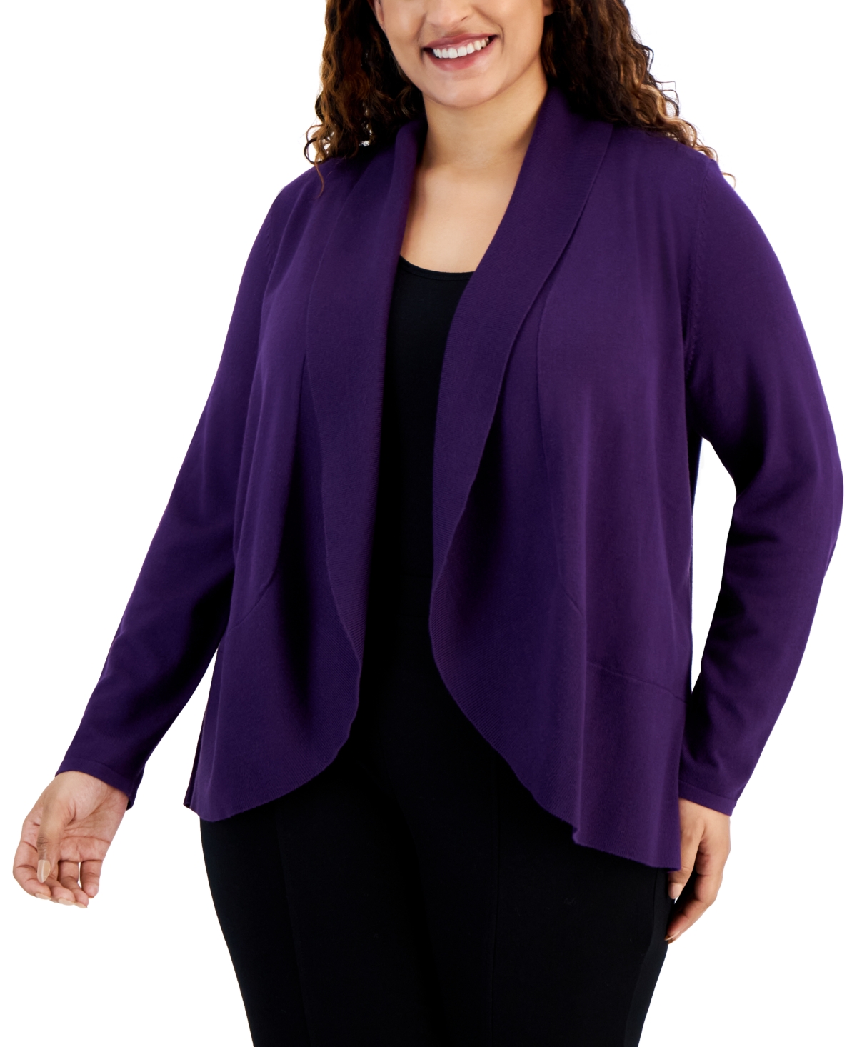 Plus Size Shawl-Collar Cardigan, Created for Macy's - Purple Dynasty