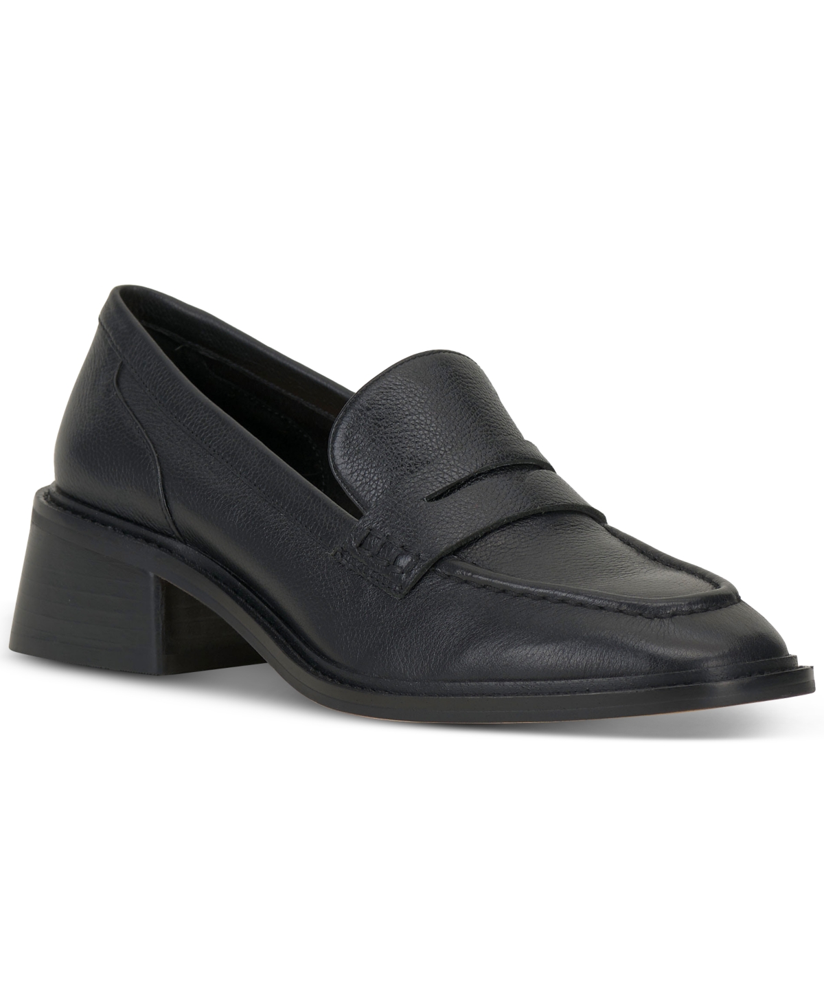 Shop Vince Camuto Enachel Block-heel Tailored Loafer Flats In Black Leather