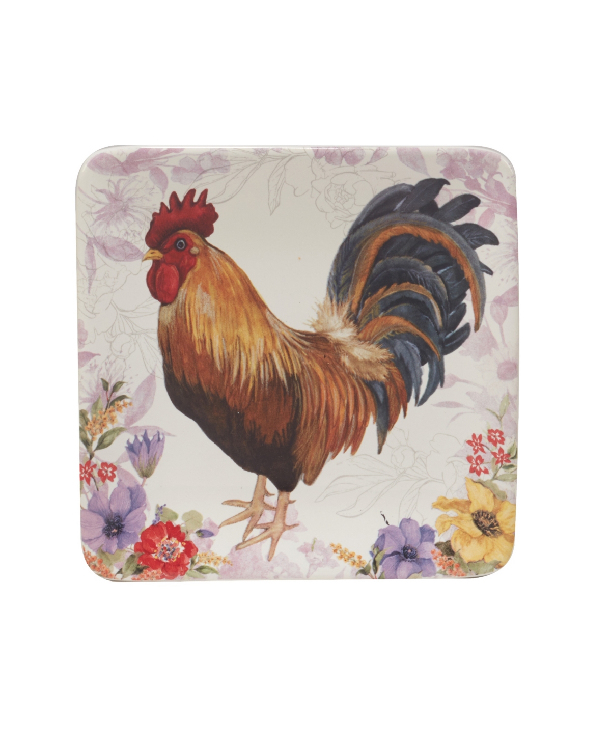 Certified International Floral Rooster Set of 4 Canape Plates