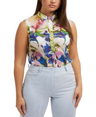 GUESS - Women's Clouis Floral-Print Sleeveless Shirt