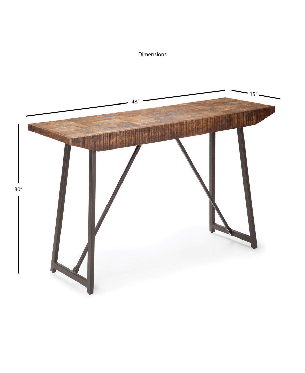 Steve Silver Walden Solid Mango and Iron Parquet Sofa Table - Mango with Parquet Design, Dark Gray Bas