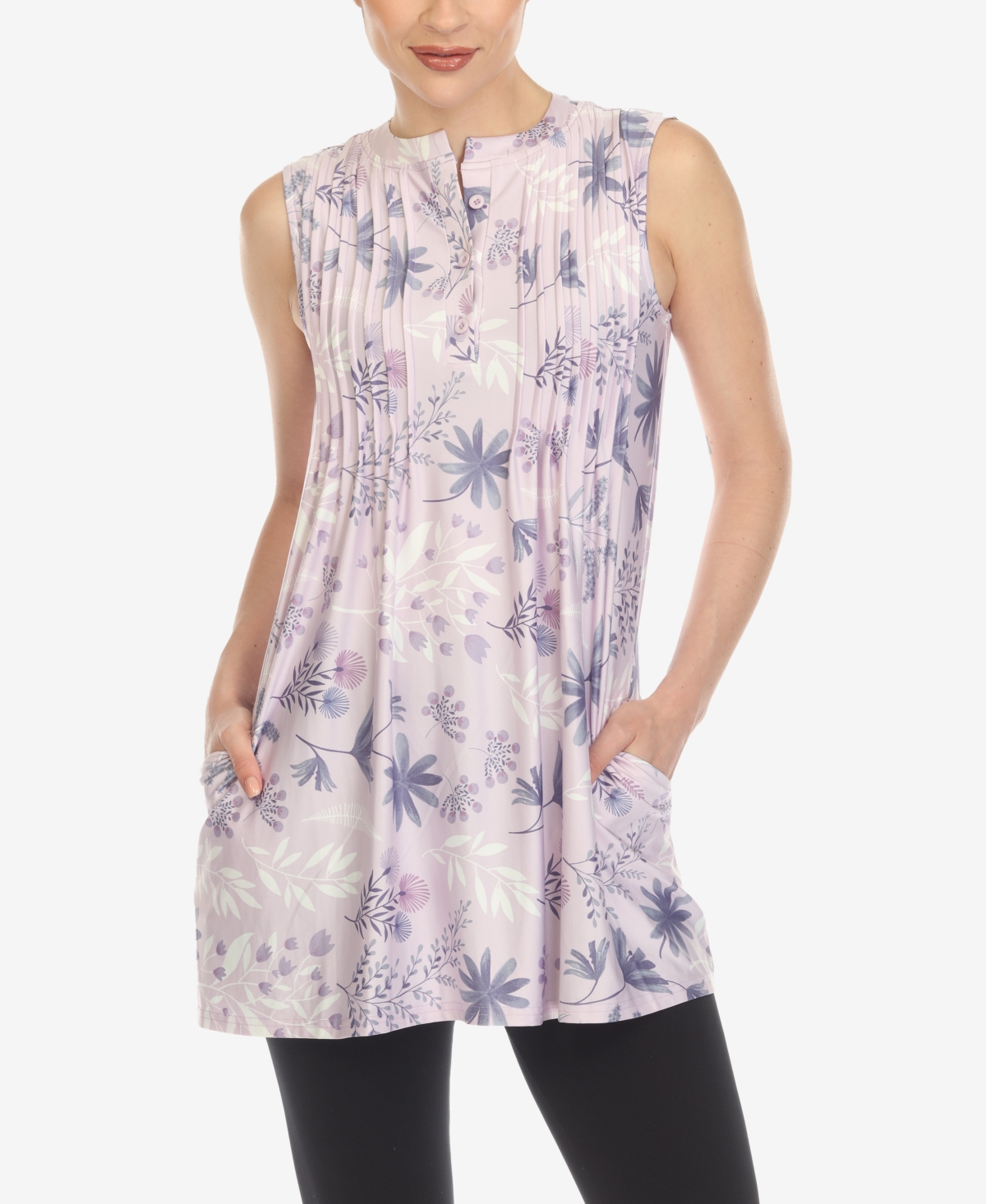 White Mark Women's Floral Sleeveless Tunic Top In Purple