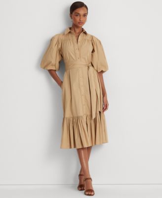 Lauren Ralph Lauren - Women's Belted Broadcloth Bubble-Sleeve Shirtdress