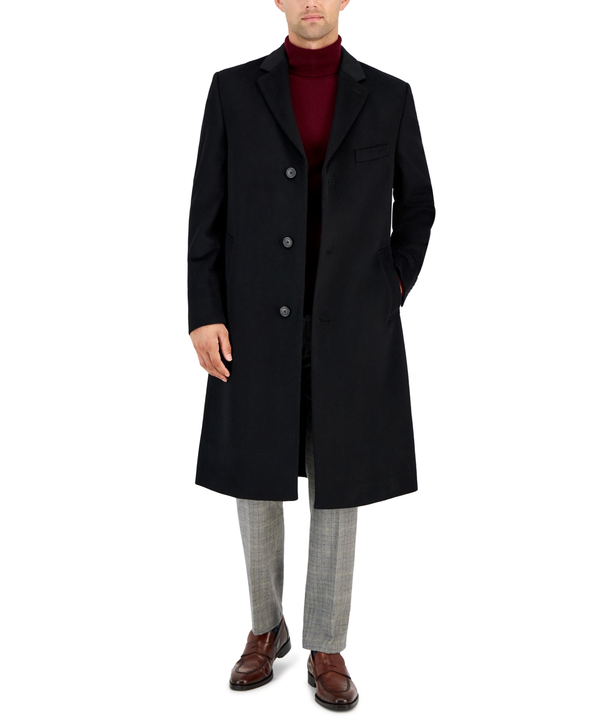Michael Kors Men's Classic-fit Solid Wool Blend Overcoats In Black
