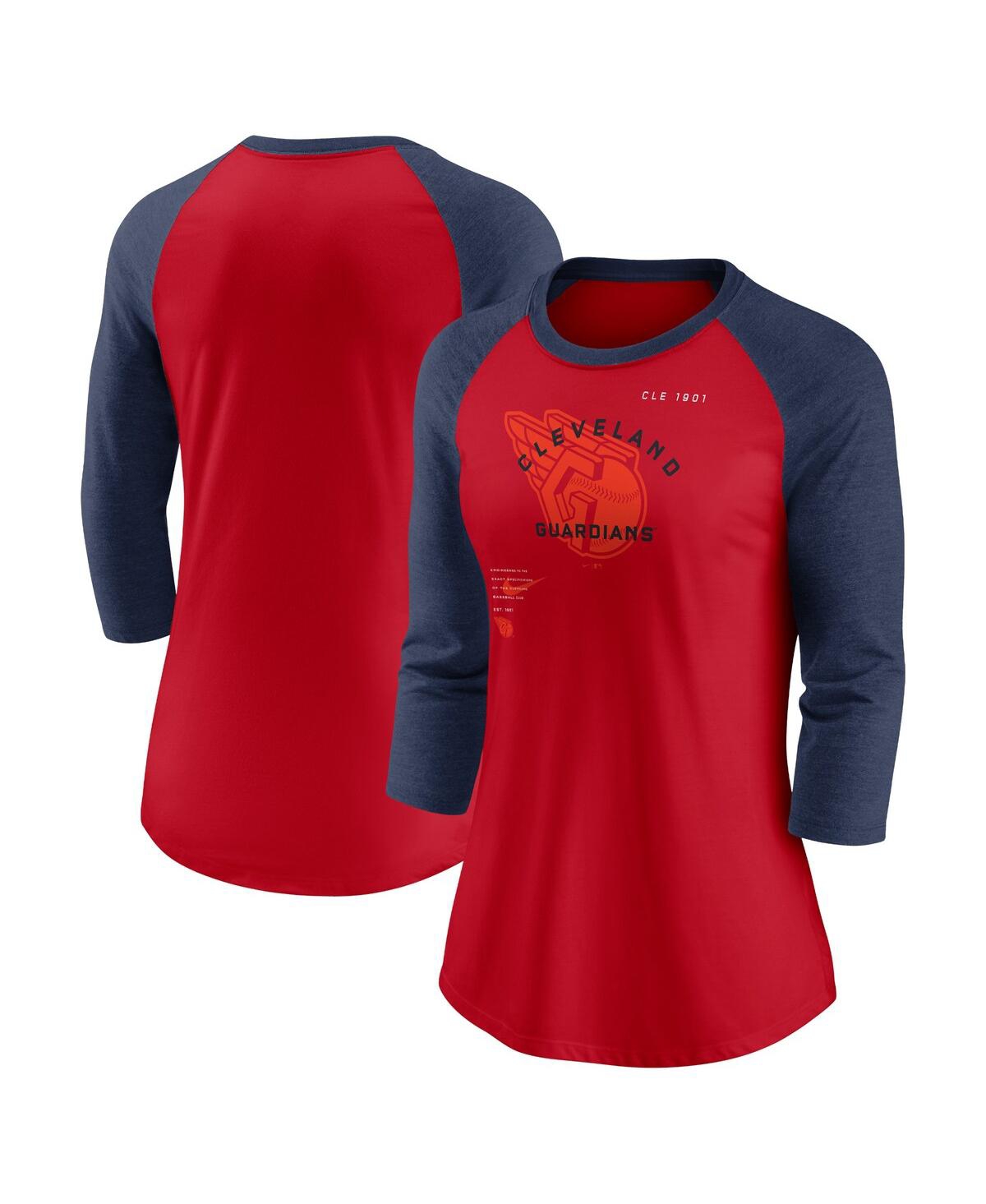 Nike Women's  Red, Navy Cleveland Guardians Next Up Tri-blend Raglan 3/4-sleeve T-shirt In Red,navy