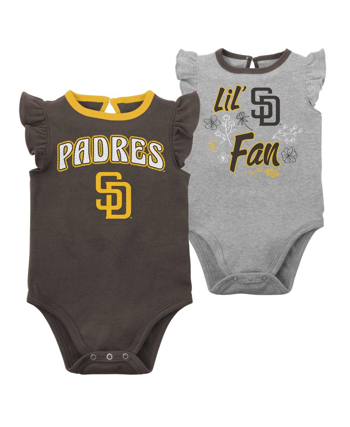 Shop Outerstuff Infant Boys And Girls Brown, Heather Gray San Diego Padres Little Fan Two-pack Bodysuit Set In Brown,heather Gray