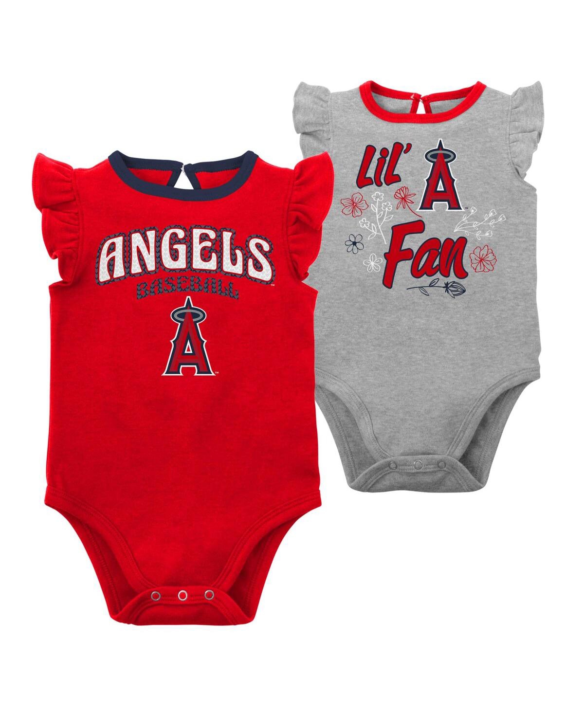 Outerstuff Babies' Newborn And Infant Boys And Girls Red, Heather Gray Los Angeles Angels Little Fan Two-pack Bodysuit In Red,heather Gray