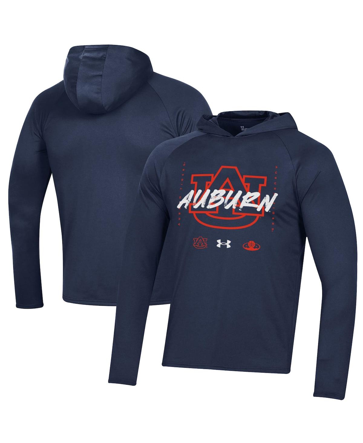 UNDER ARMOUR MEN'S UNDER ARMOUR NAVY AUBURN TIGERS ON COURT SHOOTING LONG SLEEVE HOODIE T-SHIRT
