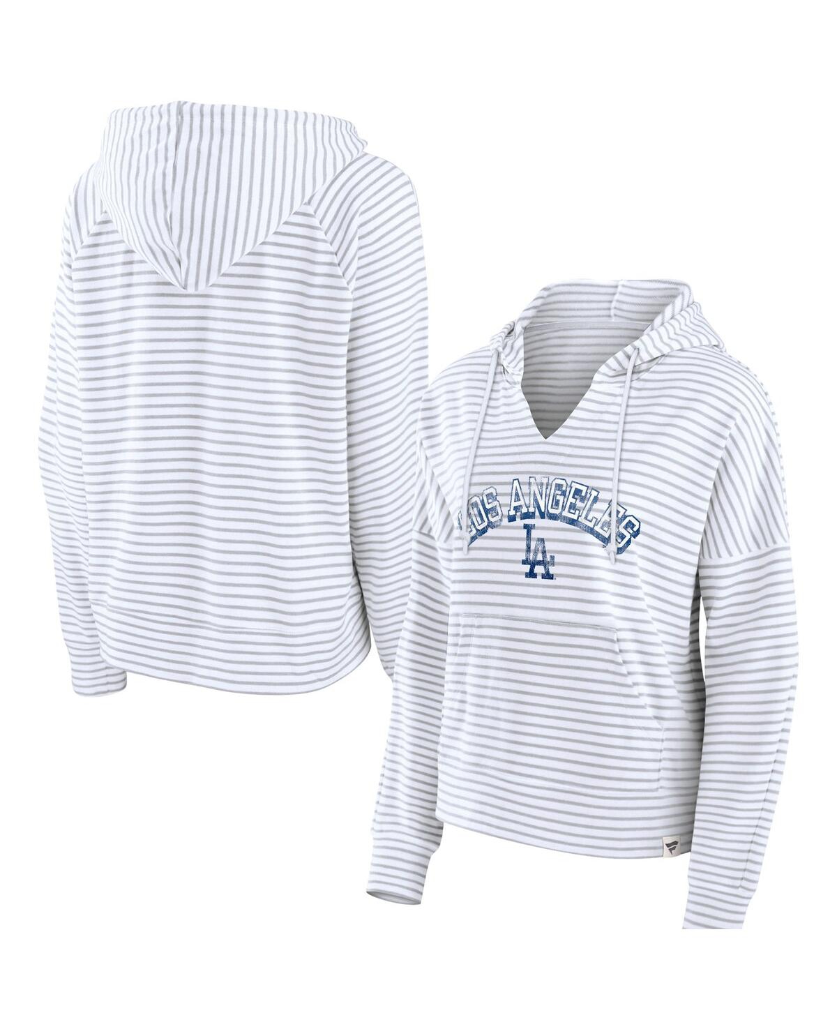 Shop Fanatics Women's  White Los Angeles Dodgers Striped Arch Pullover Hoodie