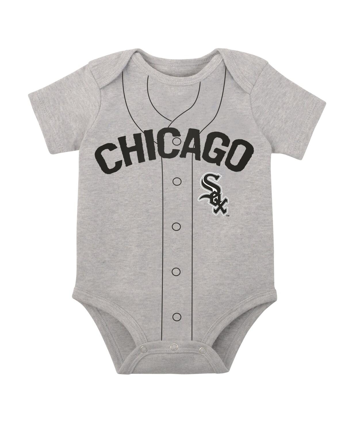 Outerstuff Newborn And Infant Boys And Girls White, Heather Gray Chicago White Sox Little Slugger Two-pack Body In White,heather Gray