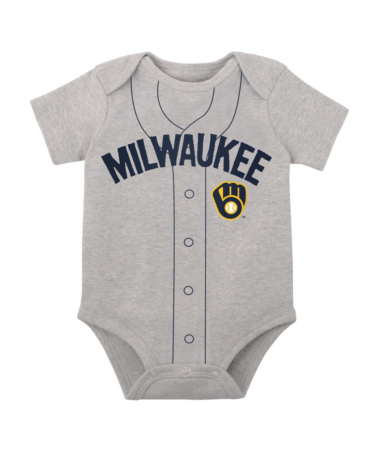Shop Outerstuff Newborn And Infant Boys And Girls White, Heather Gray Milwaukee Brewers Little Slugger Two-pack Body In White,heather Gray