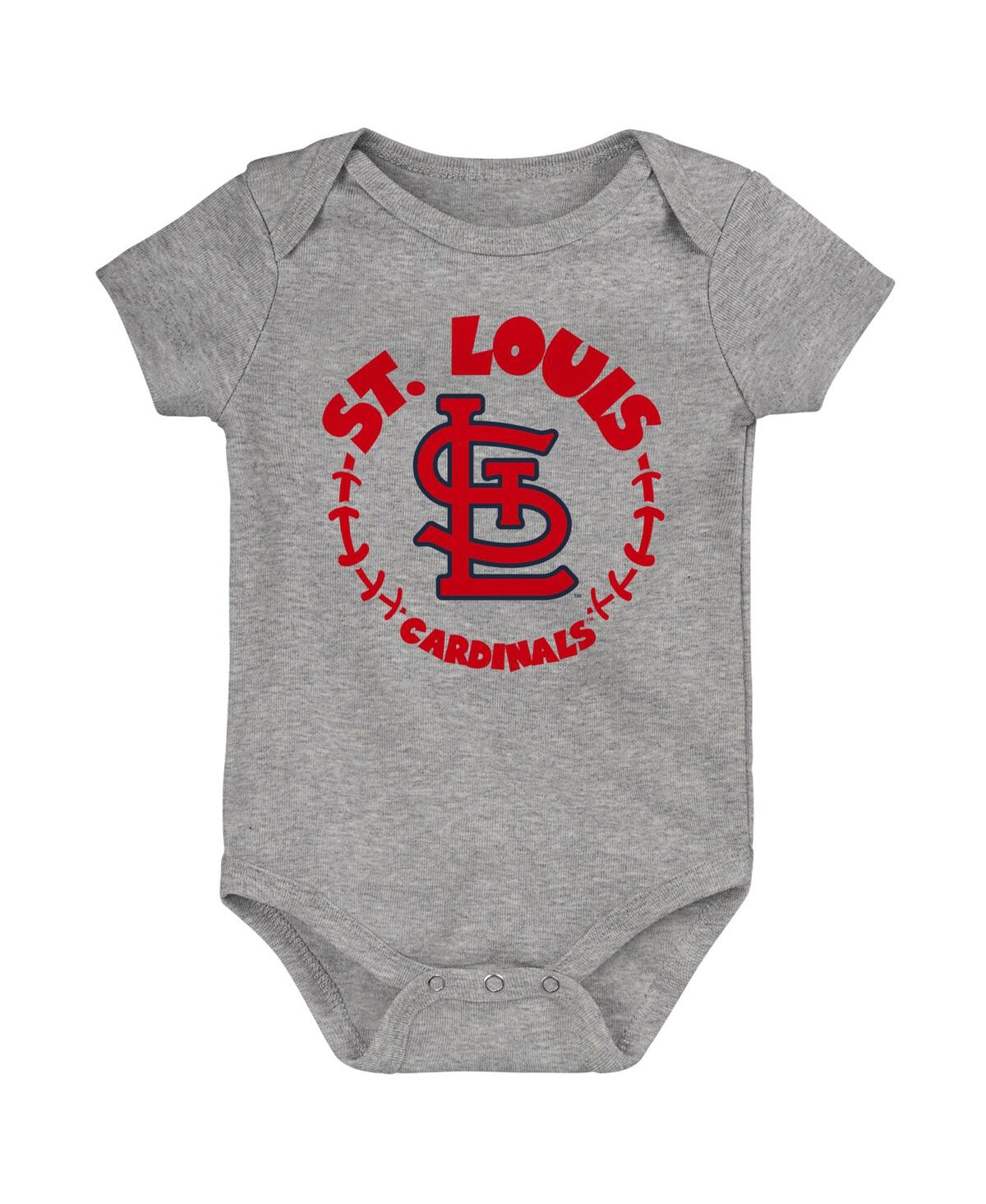 Infant St. Louis Cardinals Navy/White/Heather Gray Biggest Little Fan  3-Pack Bodysuit Set