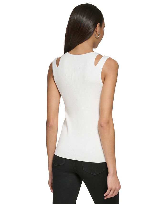 Calvin Klein Womens Cut Out Shoulder Ribbed V Neck Top Macys