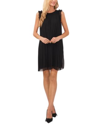 pleated chiffon shift dress Plunging Neck Flared Sleeves Pleated Chiffon Dresses Dark Green / M