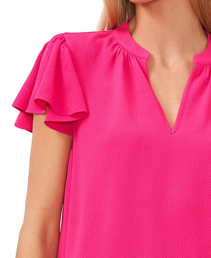 CeCe Women's Short Ruffled Sleeve Solid VNeck Blouse Macy's