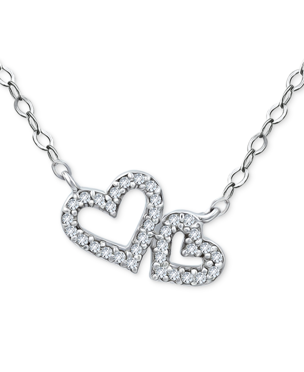 Giani Bernini Cubic Zirconia Double Heart Pendant Necklace, 16" + 2" Extender, Created For Macy's In Silver